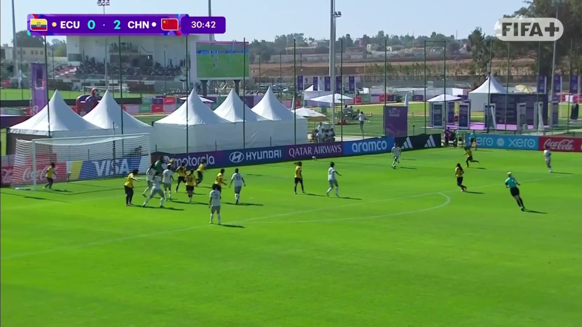 陈睿琳小角度破门U17中国女足3-0领先厄瓜多尔